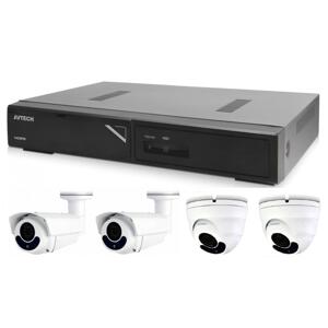 Zestaw kamer 1x AVTECH NVR AVH1104, 2x kamera kopułkowa 2MPX Motorzoom IP AVTECH DGM2443SVSE i 2x kamera 2MPX Motorzoom IP Bullet AVTECH DGM2643SV + 4x kabel UTP 1x RJ45 - 1x RJ45 Cat5e 15m!