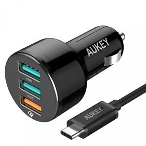 Ładowarka samochodowa AUKEY USB 3 porty, szybka ładowarka CC-T11