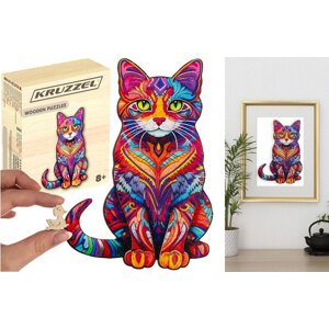 Drewniane puzzle kot - 130 elementów - 38 x 24 cm