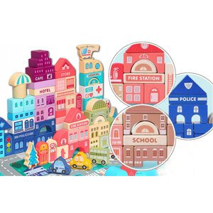Drewniane klocki – Miasto 115 szt. z podkładką