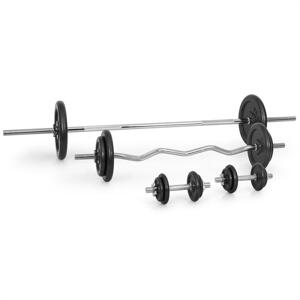 KLARFIT KS01, zestaw do ćwiczeń siłowych, hantle, sztangi, gryf łamany, 18 x obciążenie, 105 kg