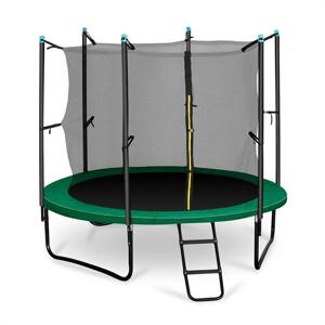 KLARFIT Rocketstart 250 Trampolina 250cm Siatka bezpieczeństwa wewnątrz, szeroka drabinka, zielona