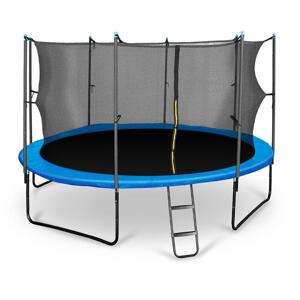 KLARFIT Rocketboy 430 Trampolina 430cm Siatka bezpieczeństwa wewnątrz, szeroka drabinka, niebieska