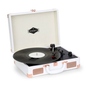 Nostalgy by auna Peggy Sue, gramofon retro, płyty, USB, AUX, biały/różowo-złoty