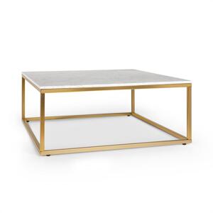 Besoa White Pearl II, stolik kawowy, 81,5 x 35 x 81,5 cm, imitacja marmuru, złoty/biały