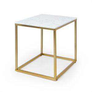 Besoa White Pearl I, stolik kawowy, 50 x 50 x 50 cm, imitacja marmuru, złoty/biały