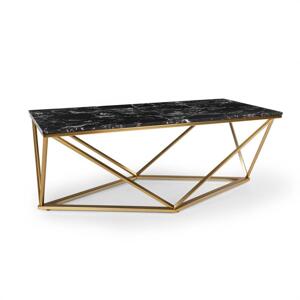 Besoa Black Onyx I, stolik kawowy, 110 x 42,5 x 55 cm, imitacja marmuru, złoty stelaż