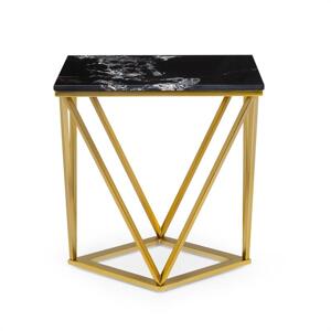 Besoa Black Onyx II, stolik kawowy, 50 x 55 x 35 cm, imitacja marmuru, złoty stelaż