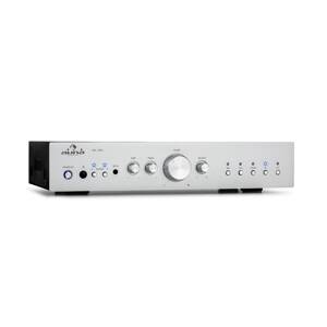 Auna AV2-CD608BT, wzmacniacz Hi-Fi stereo, 4 x 100 W RMS, Bluetooth, cyfrowe złącze optyczne, pilot zdalnego sterowania, srebrny