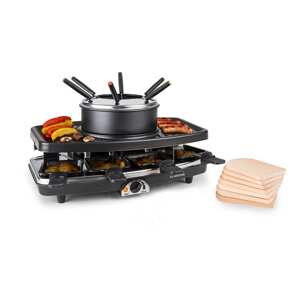 Klarstein Entrecote, grill elektryczny, raclette i fodnue, 2 w 1, kamień naturalny, 1100 W, 8 osób, podstawki