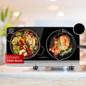 Klarstein Cookbuddy, kuchenka elektryczna, przenośna, dwupalnikowa, 2400 W, 5 poziomów mocy, szkło ceramiczne