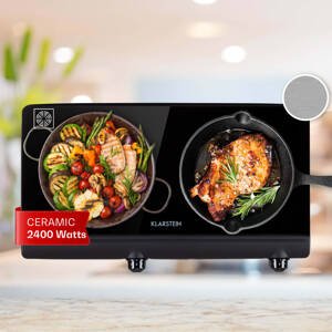Klarstein Cookbuddy, kuchenka elektryczna, przenośna, dwupalnikowa, 2400 W, 5 poziomów mocy, szkło ceramiczne