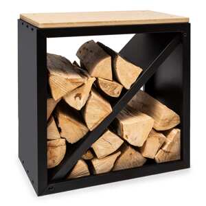 Blumfeldt Kindlewood S Black, stojak na drewno kominkowe, ławeczka, 57 x 56 x 36 cm, bambus, cynk