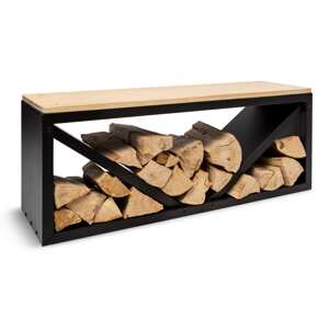 Blumfeldt Kindlewood L Black, stojak na drewno kominkowe, ławeczka, 104 x 40 x 35 cm, bambus, cynk