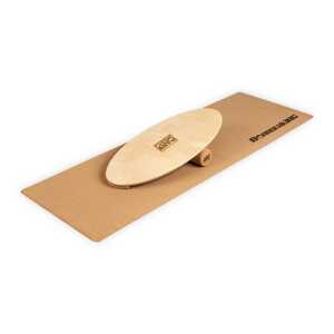 BoarderKING Indoorboard Allrounder, deska do balansowania + mata + wałek, drewno/korek, naturalna