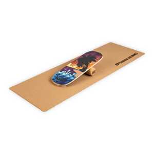 BoarderKING Indoorboard Classic, deska do balansowania + mata + wałek, drewno/korek, czerwona
