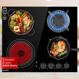 Klarstein MultiChef 4, kombinowana płyta kuchenna, gaz/szkło ceramiczne, 4 pola grzewcze
