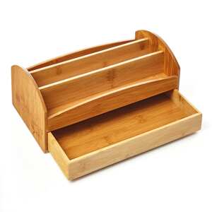 Blumfeldt Organizer biurowy z szufladą i 3 przegródkami, 27,5 x 11 x 15 cm, 100% bambus