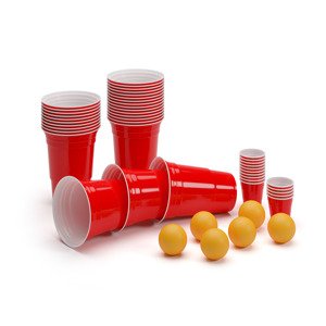 BeerCup Federer, imprezowy zestaw do beer ponga, czerwone kubki do piwa + kieliszki + piłeczki