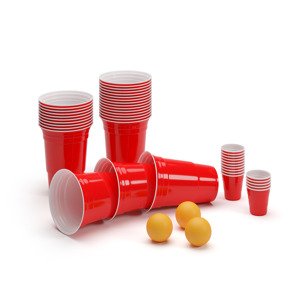 BeerCup Federer, imprezowy zestaw do beer ponga, czerwone kubki do piwa + kieliszki + piłeczki
