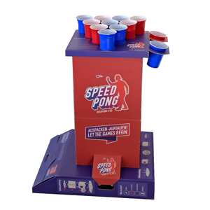 BeerCup Bounce, kolumna do gry w speed ponga, kompaktowa, 6 niebieskich i czerwonych kubków, 2 piłki