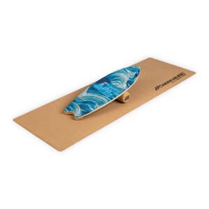 BoarderKING Indoorboard Wave, deska do balansowania + mata + wałek, drewno/korek