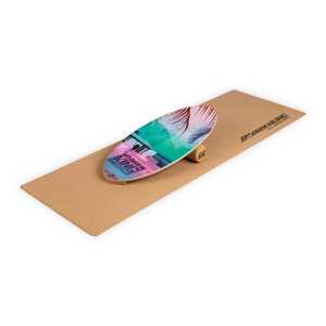 BoarderKING Indoorboard Allrounder, deska do balansowania + mata + wałek, drewno/korek, naturalna