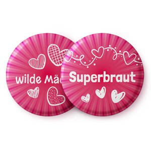 Spielehelden Przypinki z nadrukiem Wilde Mädels na wieczór panieński, 12 szt., 5,6 cm, bardzo duże, prezent na wieczór panieński, język niemiecki