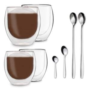 Feelino DUOS Jumbo, szklanki termiczne z podwójną ścianką, z łyżeczkami, zestaw: 2 x 310 ml, 2 x 410 ml