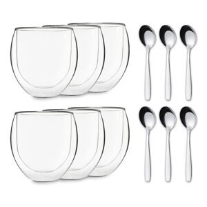 Feelino DUOS Jumbo, szklanki termiczne z podwójną ścianką, z łyżeczkami, 6 x 310 ml