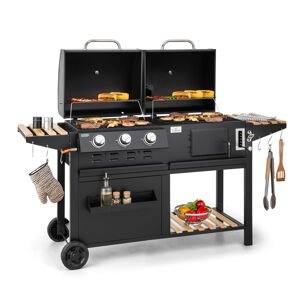 Klarstein Aberdeen, grill gazowo-węglowy, wędzarnia, termometr, 2 stoliki boczne, przenośny
