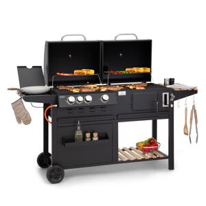 Klarstein Aberdeen, grill łączony na gaz i węgiel drzewny, wędzarnia, termometr, 2 stoliki boczne, przenośny