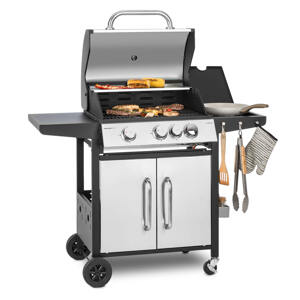Klarstein Tomahawk 3.1 S, grill gazowy, 3 palniki o mocy 3,6 kW każdy + boczny palnik o mocy 2,7 kW, 60 x 45 cm, stal nierdzewna