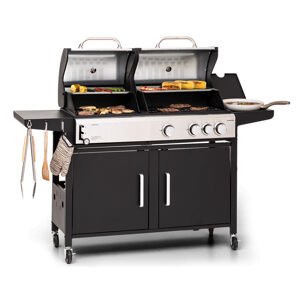 Klarstein Kingsville 3.1, grill gazowo-węglowy, na węgiel drzewny, 3 + 1 palniki o mocy całkowitej 10,9 kW, regulacja wysokości