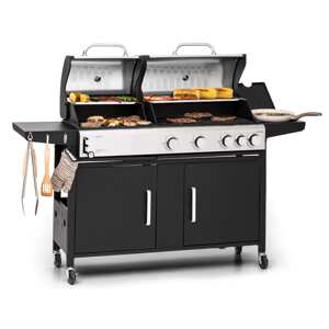 Klarstein Kingsville 4.1, grill gazowo-węglowy, na węgiel drzewny, 4 + 1 palników o mocy całkowitej 13,7 kW, regulacja wysokości