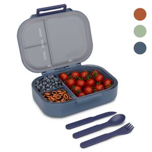 Klarstein Bunko, pojemnik na lunch, lunchbox, 3 przegródki, sztućce, 21 x 14,5 x 5,5 cm