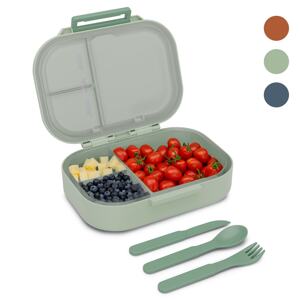 Klarstein Bunko, pojemnik na lunch, lunchbox, 3 przegródki, sztućce, 21 x 14,5 x 5,5 cm