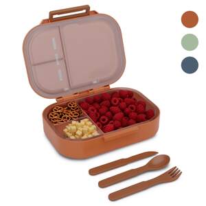 Klarstein Bunko, pojemnik na lunch, lunchbox, 3 przegródki, sztućce, 21 x 14,5 x 5,5 cm