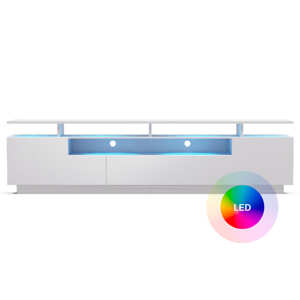 Blumfeldt Perth, niska szafka pod telewizor, szafka RTV, LED, 3 półki, biała, 195 x 33 x 50 cm