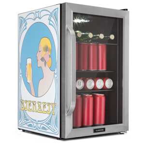 Klarstein Beersafe 70 Bierzeit Edition, lodówka na napoje, chłodziarka, 70 l, 3 półki, panoramiczne szklane drzwi, stal nierdzewna